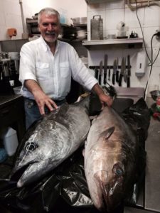 tonno fresco come riconoscerlo: due tonni interi al ristorante Campisi